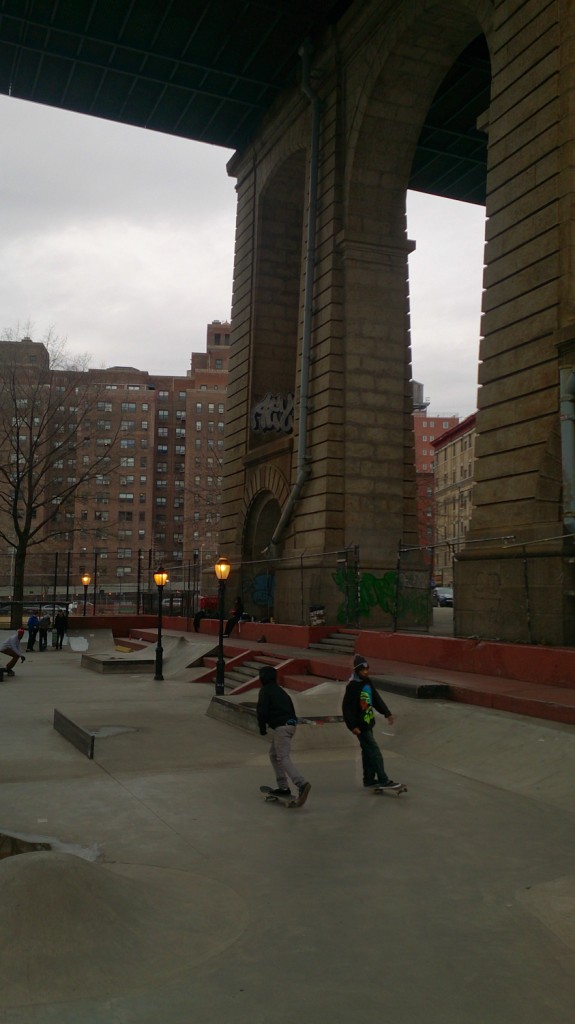 Skate park under the Manhattan Bridge
